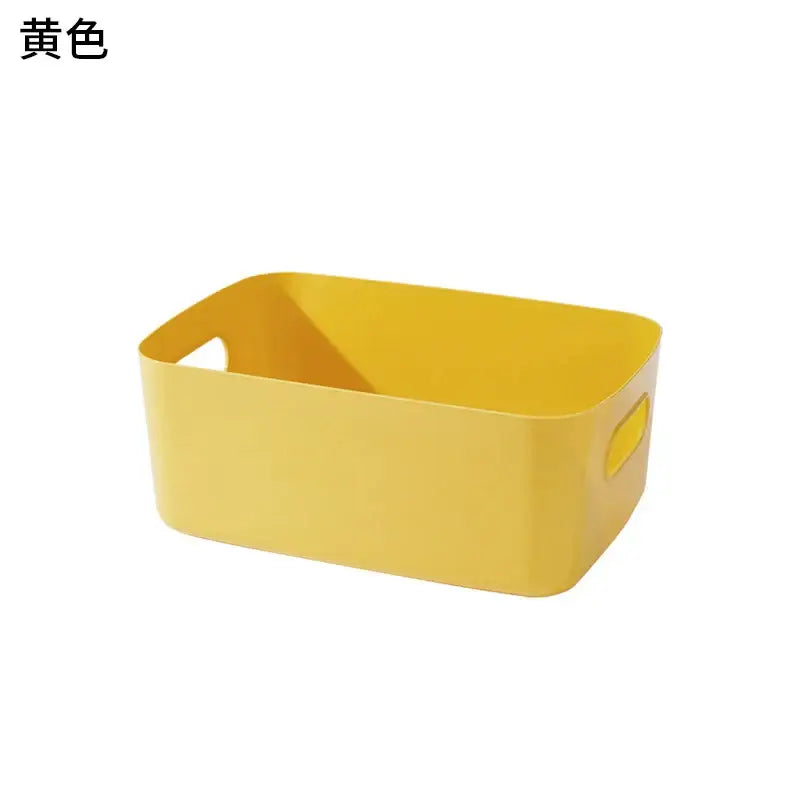 A bright yellow rectangular decorbites kitchenware storage container with integrated side handles for dishes organization