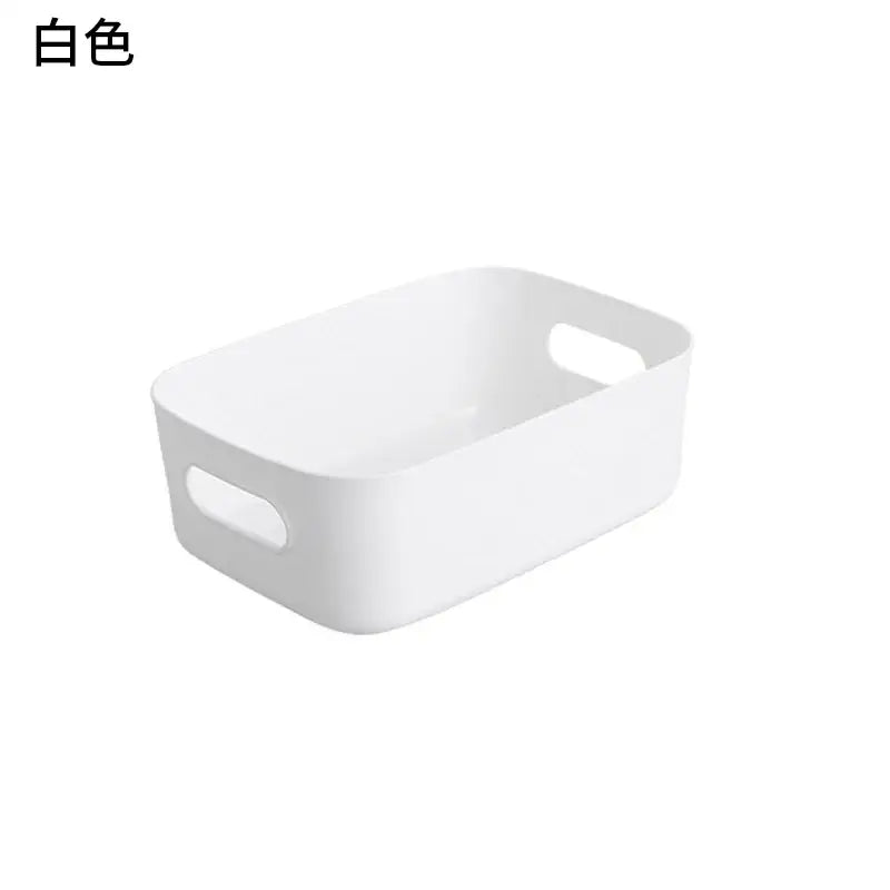 White rectangular plastic decorbites kitchenware storage basket with integrated handles for kitchenware storage containers