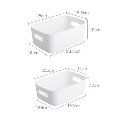 White rectangular plastic kitchenware storage containers with integrated handles for decorbites kitchenware storage solutions