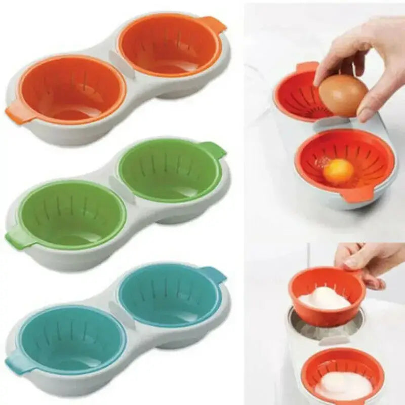 Colorful silicone double layer egg boiler with two compartments and handle for easy handling kitchen cooking tools
