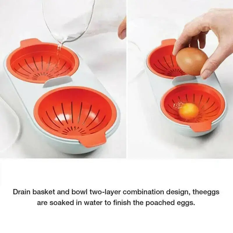 Orange and light gray two-tiered egg boiler silicone with slotted baskets for boiling eggs kitchen cooking tool