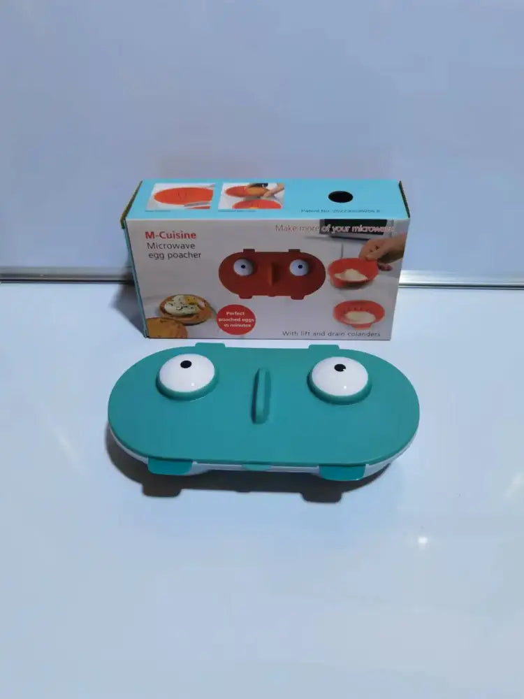 Teal-colored silicone egg boiler with double layer design and central slit for easy microwaving cooking tools