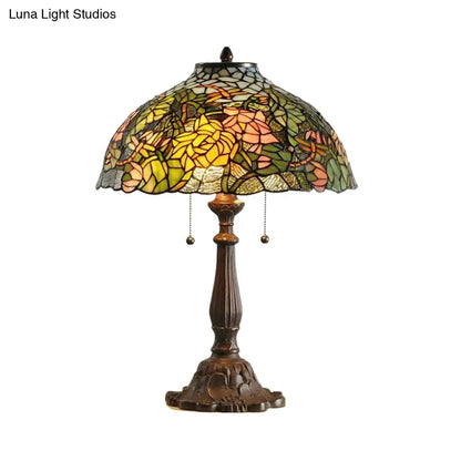 Colorful Stained Glass Dome Shade Accent Lamp with Retro Flower Pattern - Table Lamp with 1/2 Lights