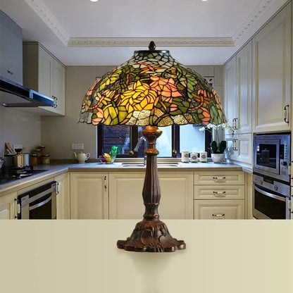 Colorful Stained Glass Dome Shade Accent Lamp with Retro Flower Pattern - Table Lamp with 1/2 Lights