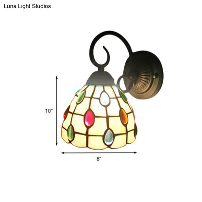 Colorful Tiffany Dome Wall Sconce with 1 Light in Blue/Clear for Restaurants