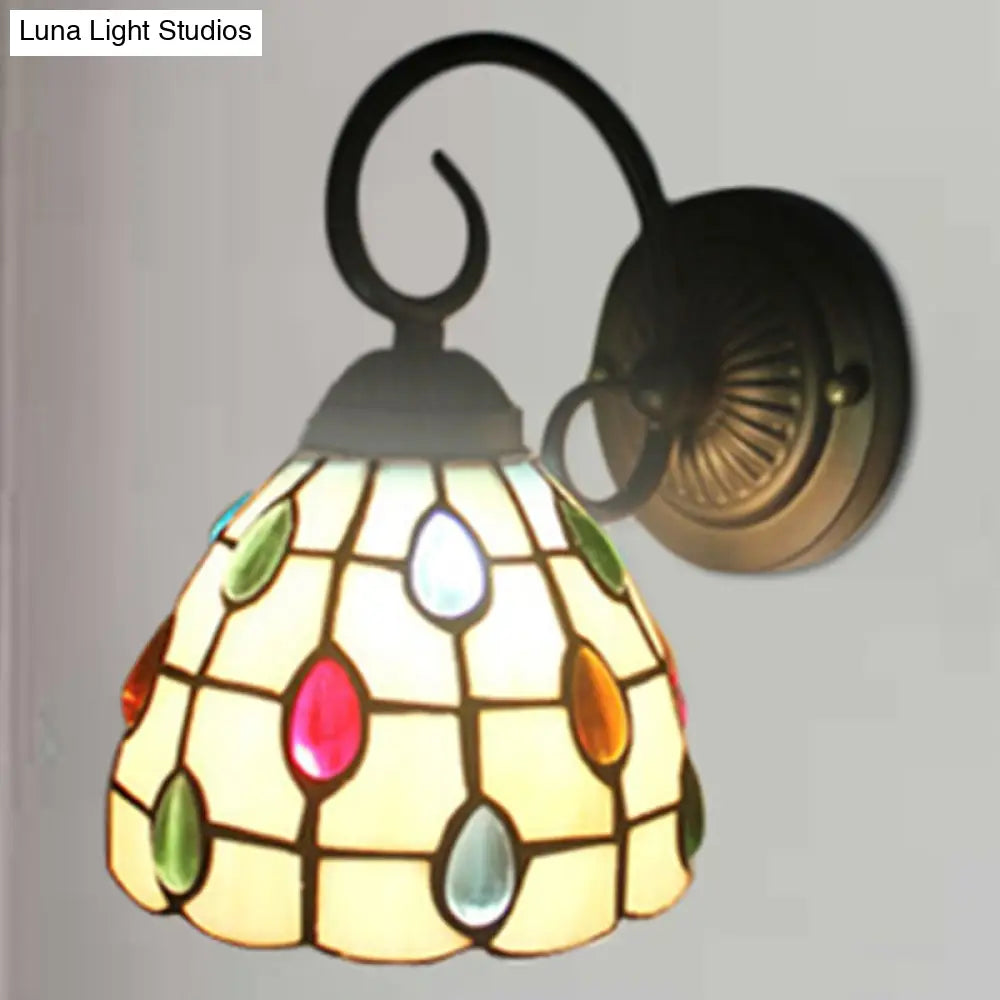 Colorful Tiffany Dome Wall Sconce with 1 Light in Blue/Clear for Restaurants