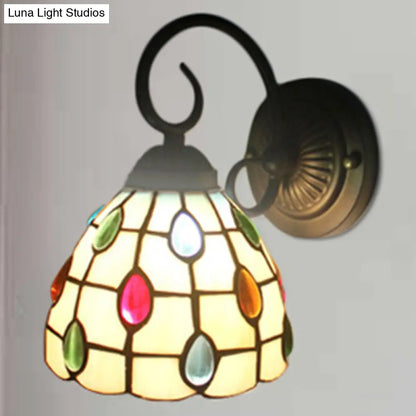 Colorful Tiffany Dome Wall Sconce with 1 Light in Blue/Clear for Restaurants