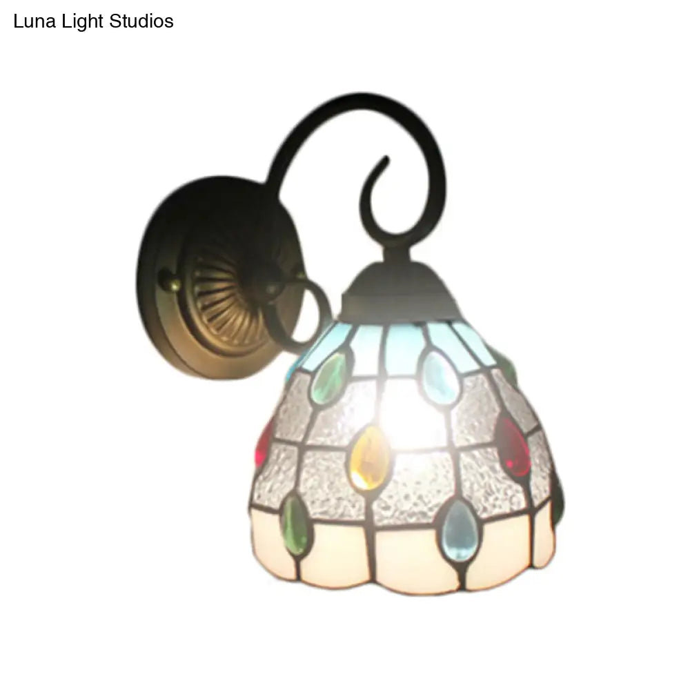 Colorful Tiffany Dome Wall Sconce with 1 Light in Blue/Clear for Restaurants