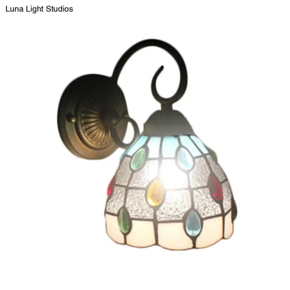 Colorful Tiffany Dome Wall Sconce with 1 Light in Blue/Clear for Restaurants