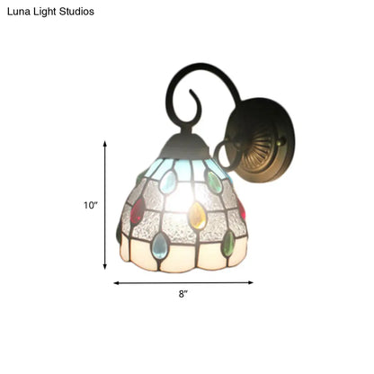 Colorful Tiffany Dome Wall Sconce with 1 Light in Blue/Clear for Restaurants