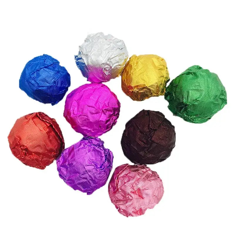 A collection of colorful tinfoils 8x8cm in vibrant hues for kitchen candy and chocolate wrapping by decorbites