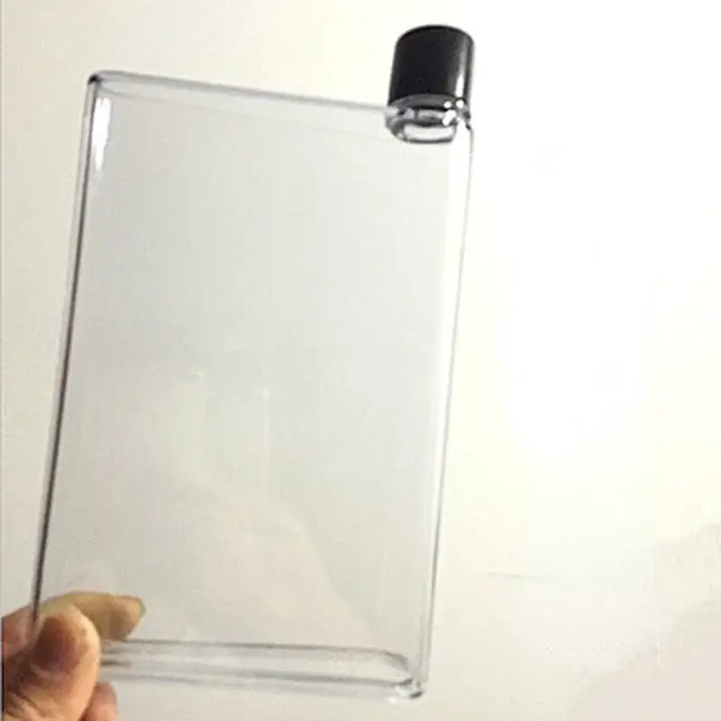 Clear rectangular crystal water bottle with black screw-on cap from decorbites crystal water for sports use