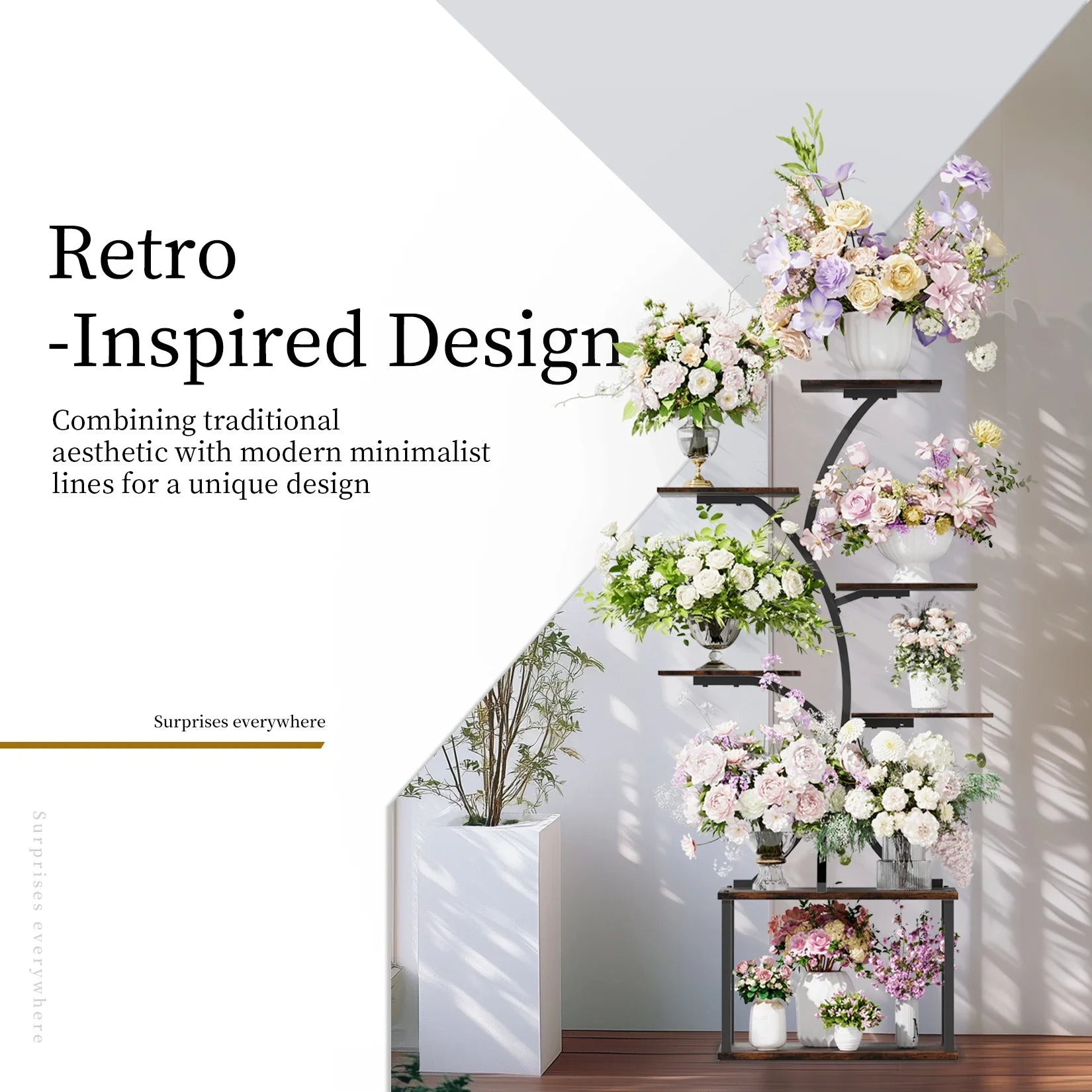 Compact Tree Design Plant Stand with Multiple Shelves