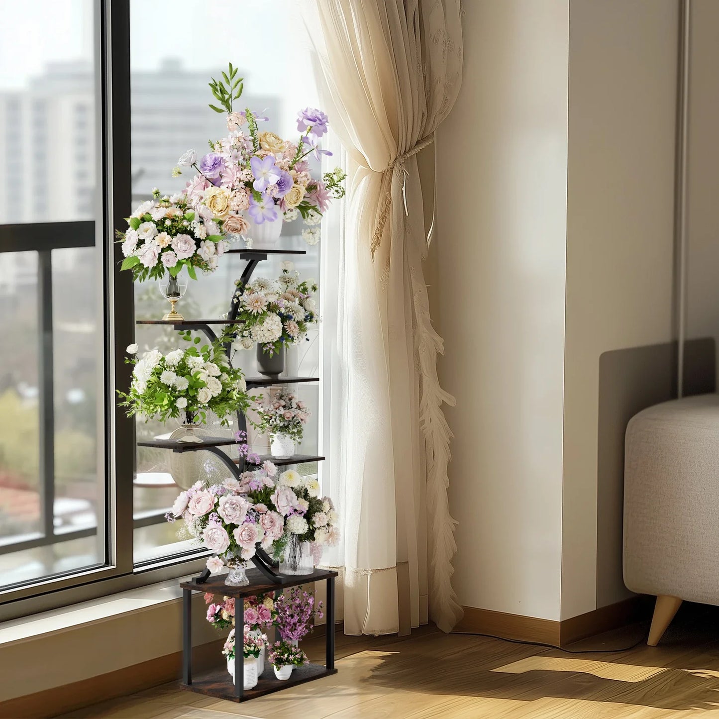 Compact Tree Design Plant Stand with Multiple Shelves