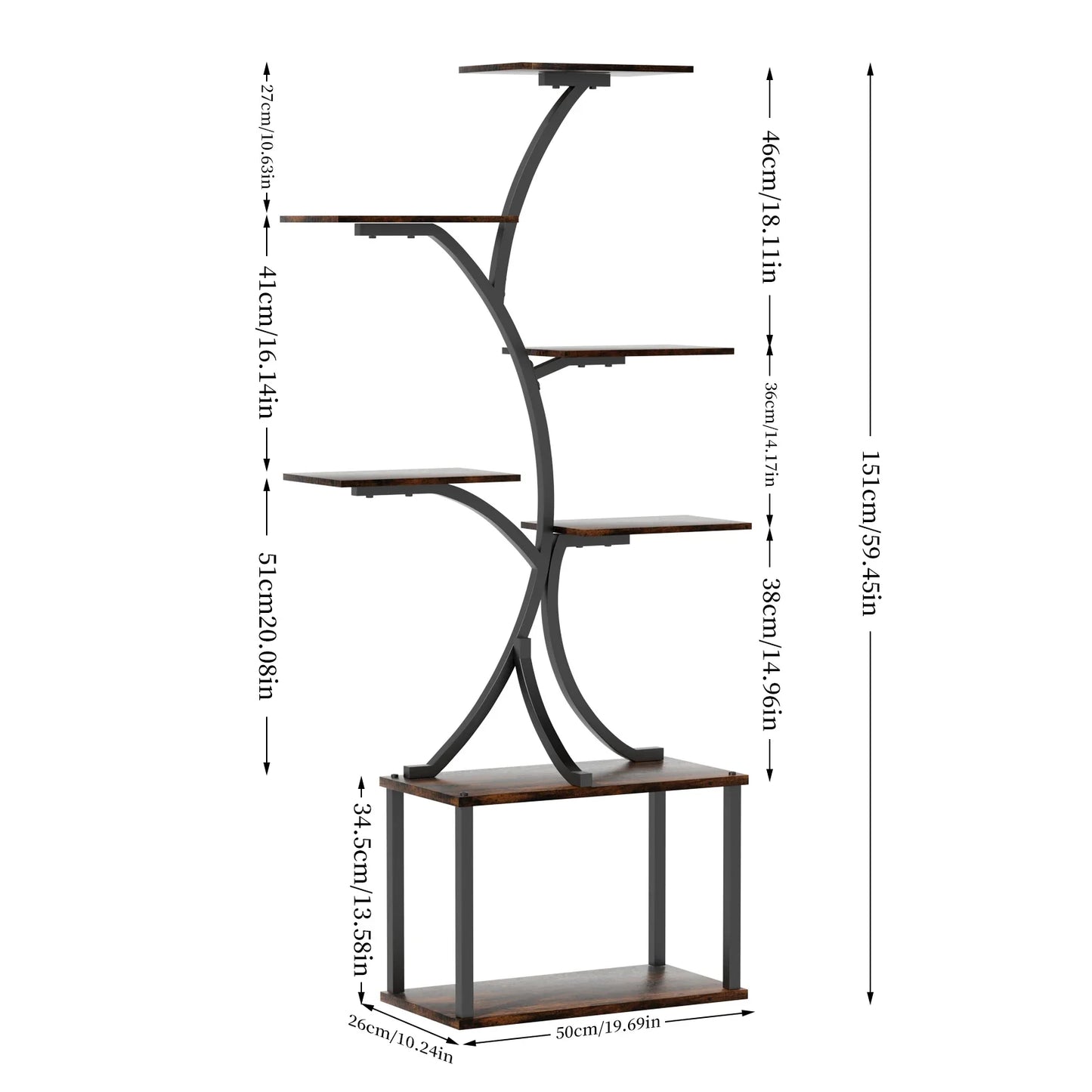 Compact Tree Design Plant Stand with Multiple Shelves - Brown / United States