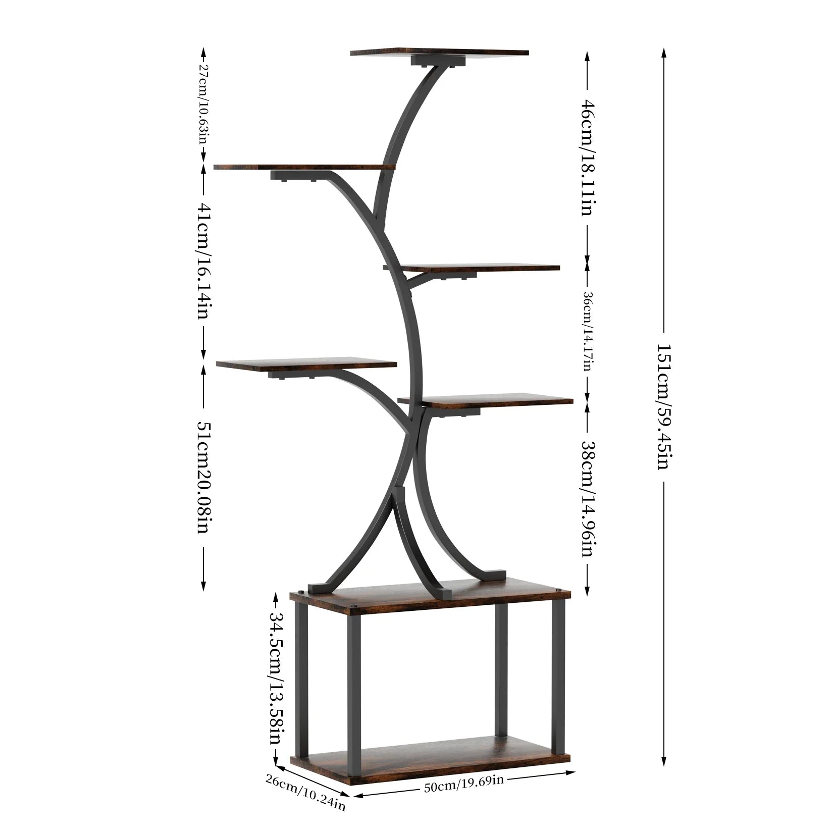 Compact Tree Design Plant Stand with Multiple Shelves - Brown / United States