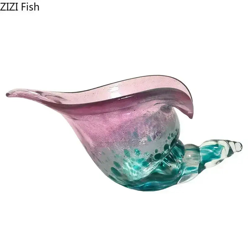 A decorbites conch candy jar made of translucent glass with a pink to teal gradient and embedded bubbles for dining room decor
