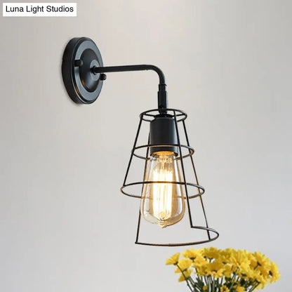 Aplique de pared cónico con brazo curvo - Lámpara de pared metálica de estilo vintage en blanco y negro.