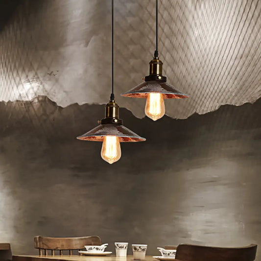 Conic Ceiling Pendant: Rust Metal Suspension Lamp for Dining Room - Adjustable, Antique Style