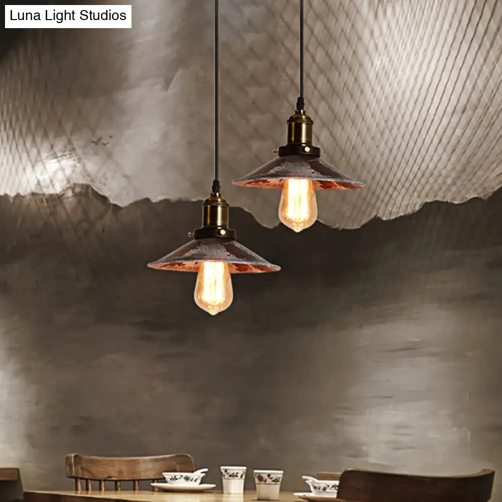 Conic Ceiling Pendant: Rust Metal Suspension Lamp for Dining Room - Adjustable, Antique Style