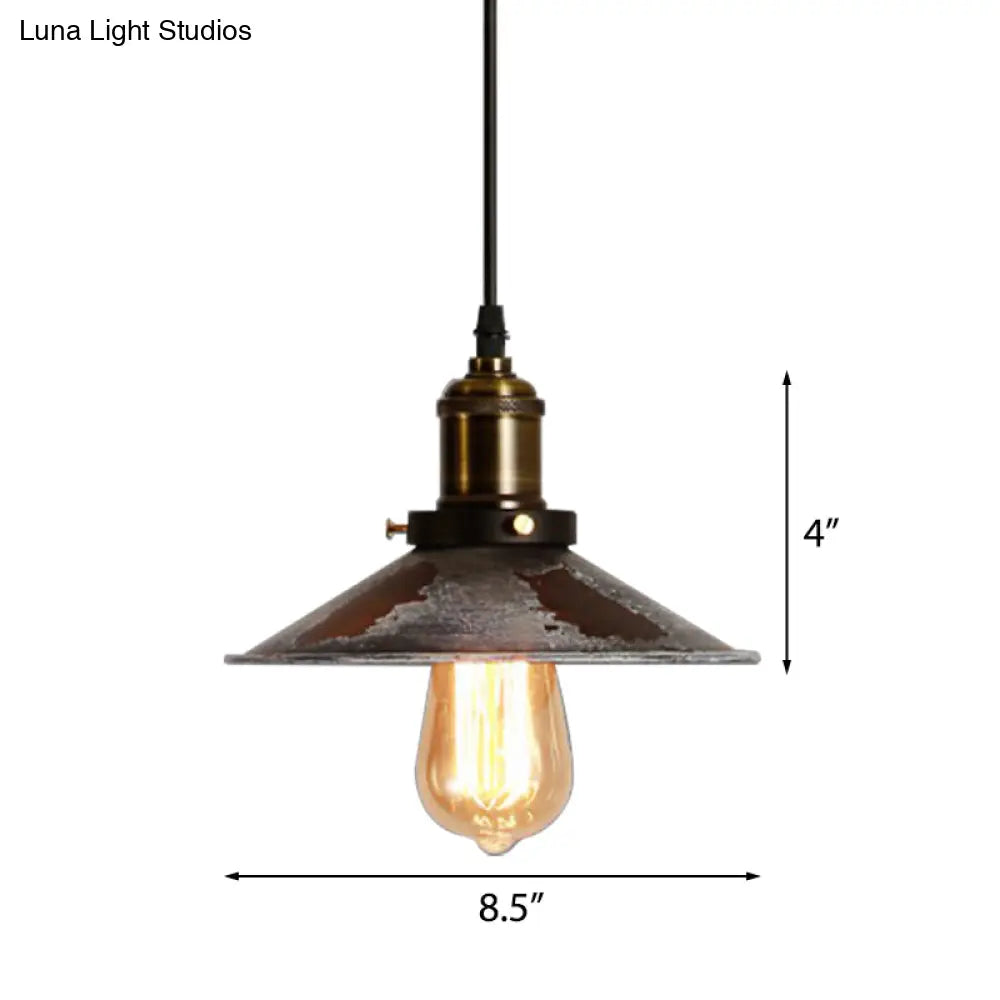 Conic Ceiling Pendant: Rust Metal Suspension Lamp for Dining Room - Adjustable, Antique Style