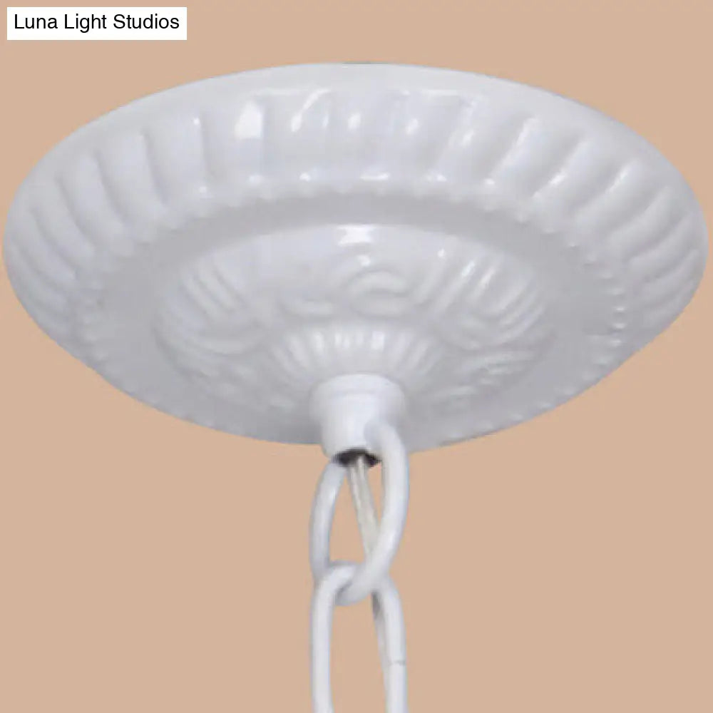 Lámpara de araña cónica con cadena metálica y 3 luces - Iluminación de vestíbulo de vitral Tiffany (Blanco/Azul)