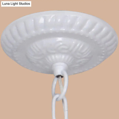 Lámpara de araña cónica con cadena metálica y 3 luces - Iluminación de vestíbulo de vitral Tiffany (Blanco/Azul)