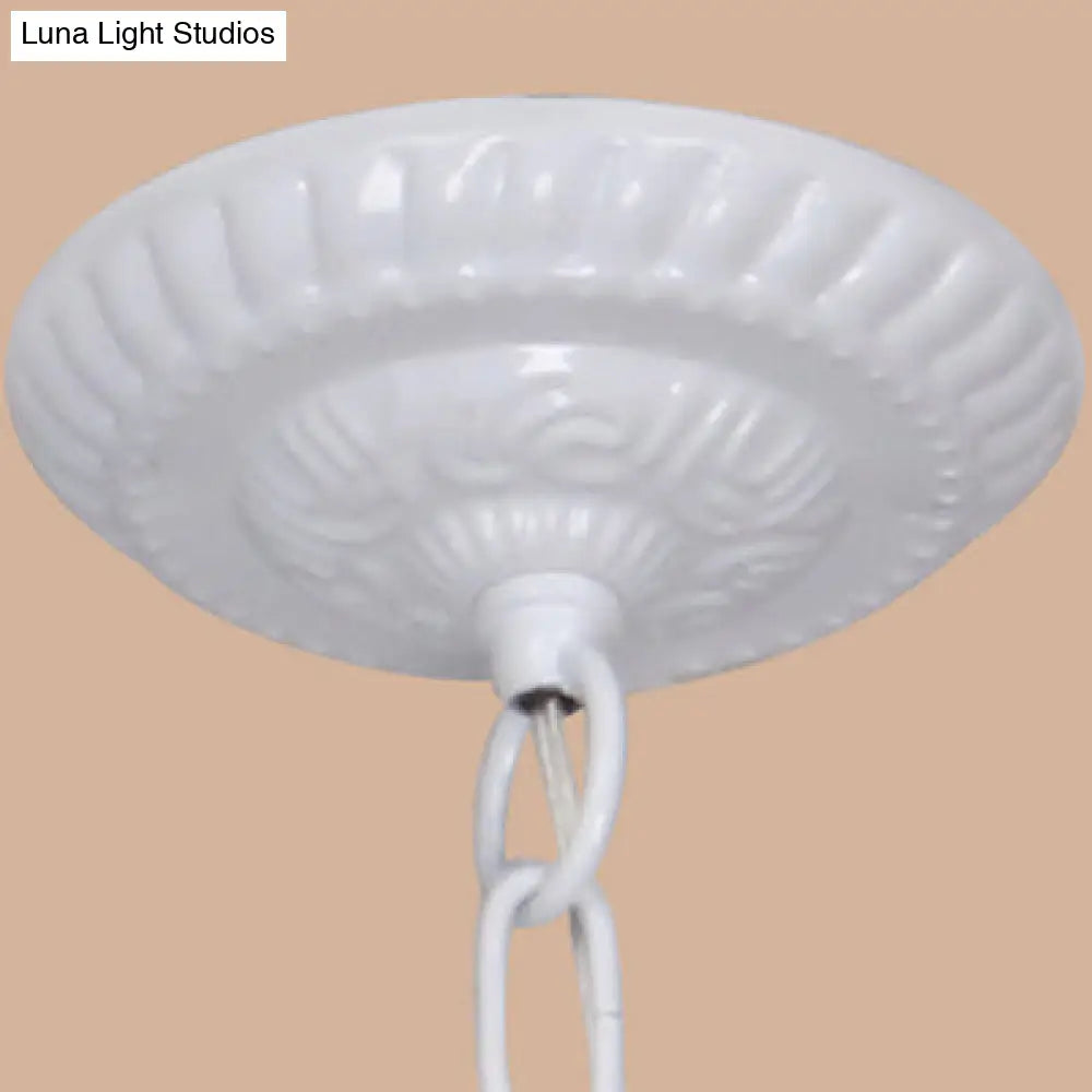 Lámpara de araña cónica con cadena metálica y 3 luces - Iluminación de vestíbulo de vitral Tiffany (Blanco/Azul)