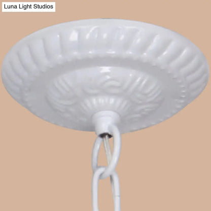 Lámpara de araña cónica con cadena metálica y 3 luces - Iluminación de vestíbulo de vitral Tiffany (Blanco/Azul)