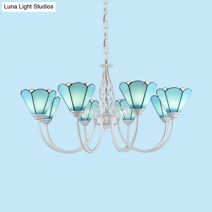 Conical Chandelier with Multi Lights and Traditional Blue Glass Pendant for Living Room