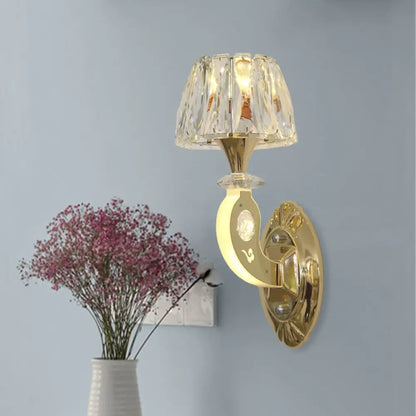DecorBites™ DecorBites™ Conical Clear Crystal Wall Sconce Lighting in Gold - Elegant 1-Bulb Fixture