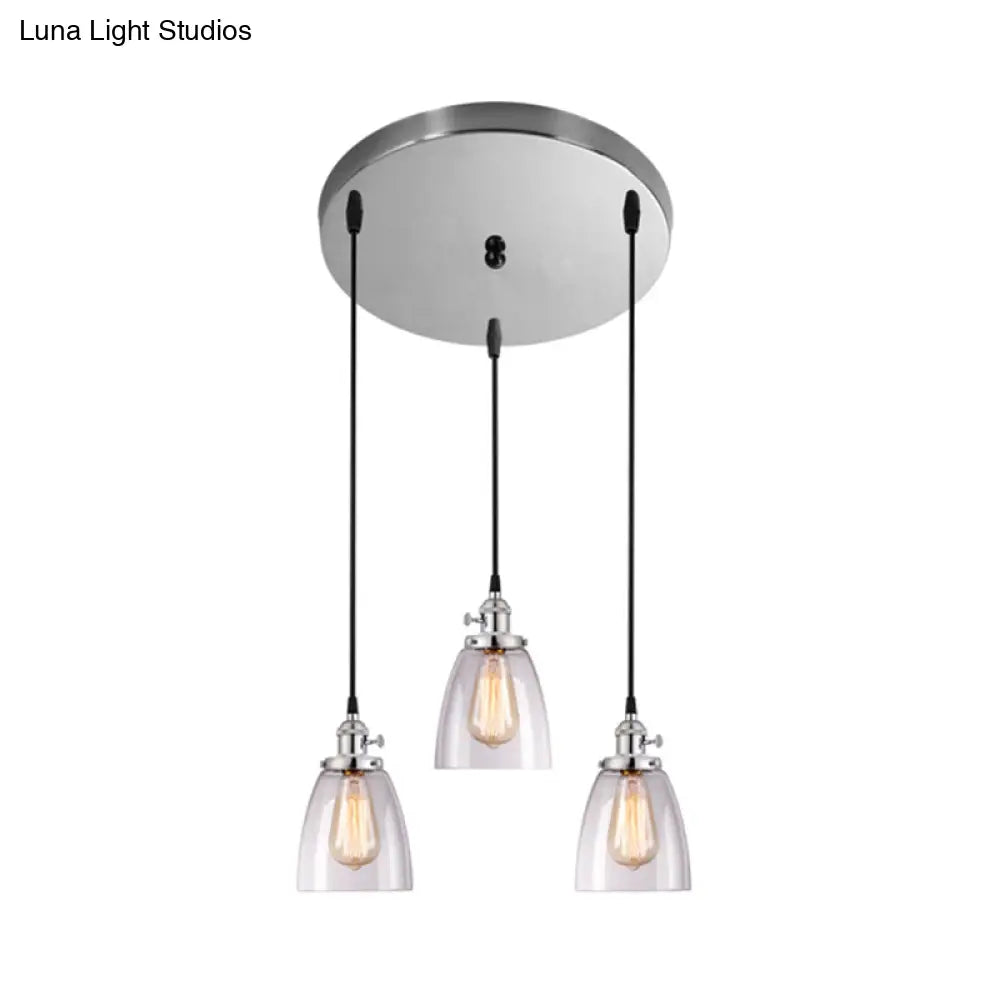 Conical Clear Glass Pendant Light Set - 3 Lights, Industrial Style, Chrome Finish