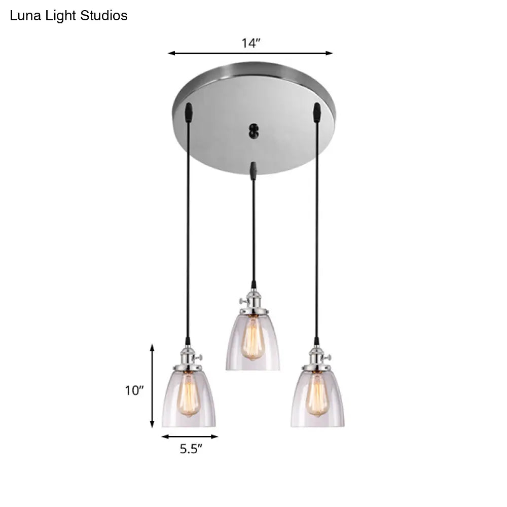 Conical Clear Glass Pendant Light Set - 3 Lights, Industrial Style, Chrome Finish