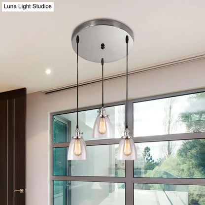 Conical Clear Glass Pendant Light Set - 3 Lights, Industrial Style, Chrome Finish