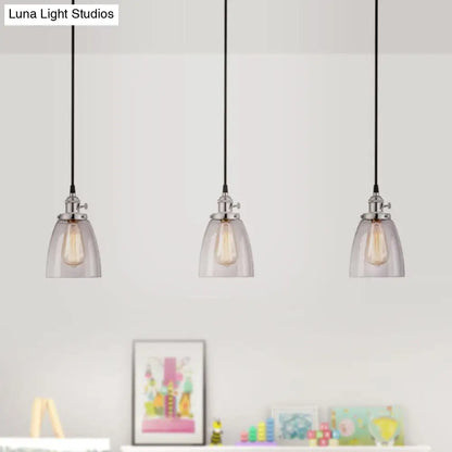 Conical Clear Glass Pendant Light Set - 3 Lights, Industrial Style, Chrome Finish