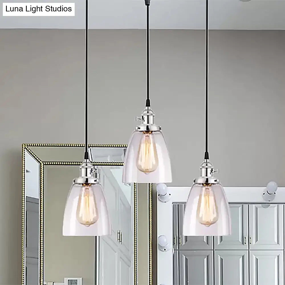 Conical Clear Glass Pendant Light Set - 3 Lights, Industrial Style, Chrome Finish