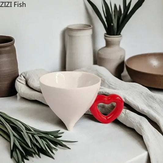 Conical cream heart ceramic coffee mug with tapered shape and smooth glossy finish for dining room juice cup decorbites heart ceramic