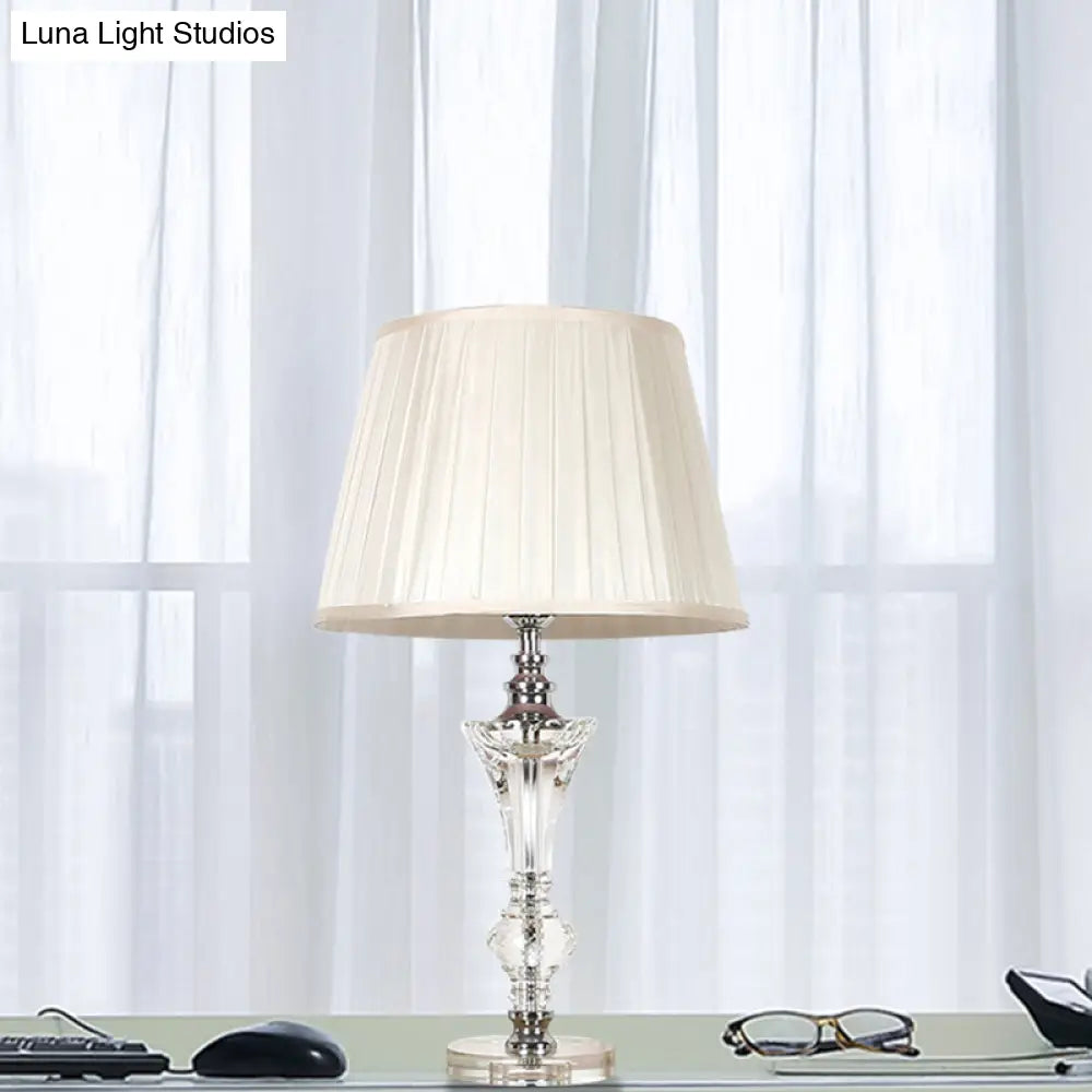 Lámpara de noche cónica de tela en rosa/azul/beige con base de cristal - Lámpara de mesa de un solo cabezal