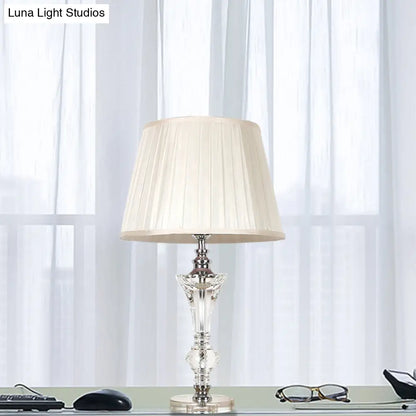 Lámpara de noche cónica de tela en rosa/azul/beige con base de cristal - Lámpara de mesa de un solo cabezal