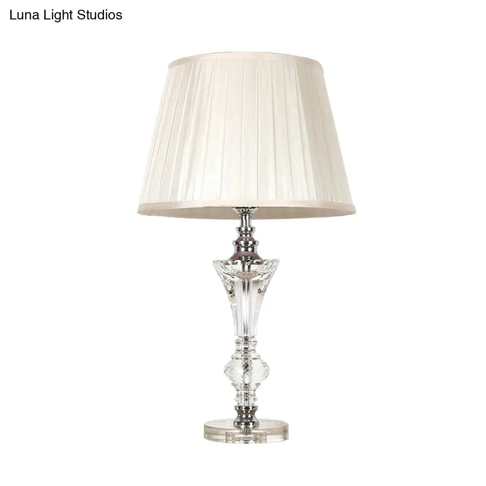 Lámpara de noche cónica de tela en rosa/azul/beige con base de cristal - Lámpara de mesa de un solo cabezal