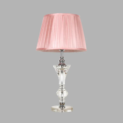 Lámpara de noche cónica de tela en rosa/azul/beige con base de cristal - Lámpara de mesa de un solo cabezal