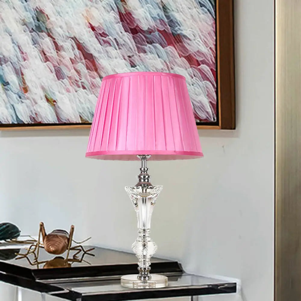 Lámpara de noche cónica de tela en rosa/azul/beige con base de cristal - Lámpara de mesa de un solo cabezal