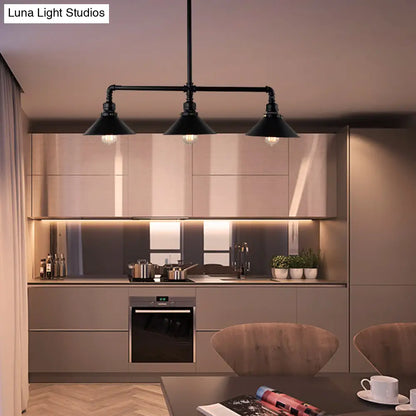 Lámpara de techo DecorBites™ estilo isla cónica para comedor - Negra metálica, 3 bombillas