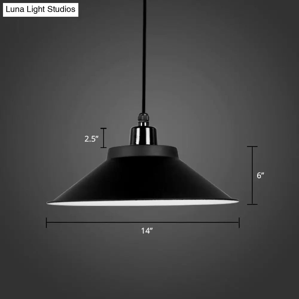 Conical Metal Hanging Light with Rolled Edge - 1-Light Ceiling Suspension Lamp for Loft Décor