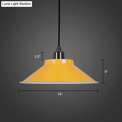 Conical Metal Hanging Light with Rolled Edge - 1-Light Ceiling Suspension Lamp for Loft Décor