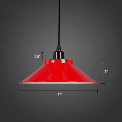 Conical Metal Hanging Light with Rolled Edge - 1-Light Ceiling Suspension Lamp for Loft Décor