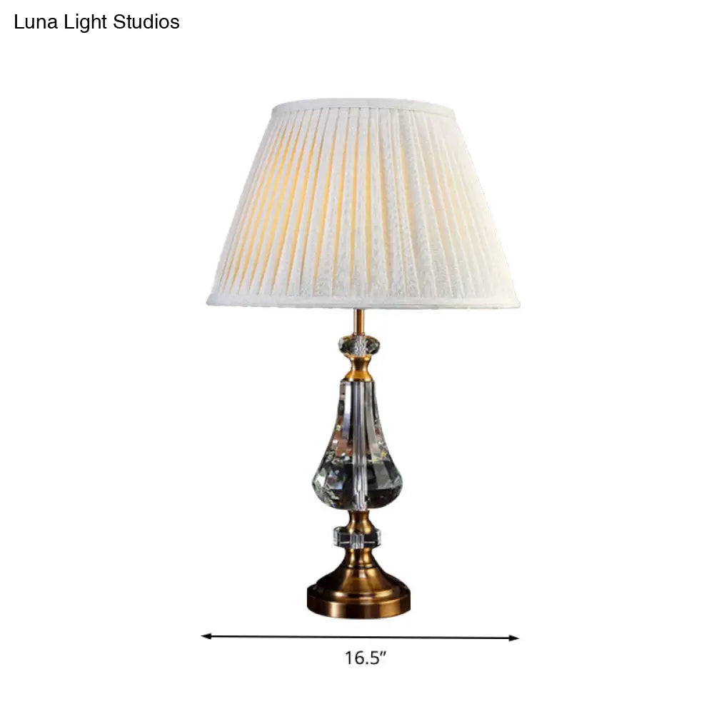 Lámpara de mesa de noche cónica - Tela color crema gris, base de cristal, diseño elegante