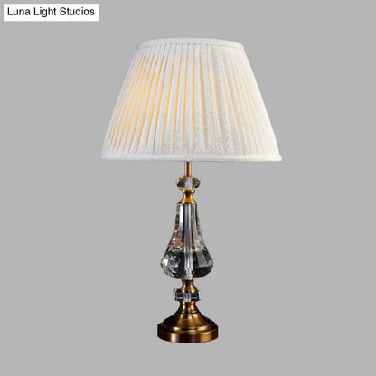 Lámpara de mesa de noche cónica - Tela color crema gris, base de cristal, diseño elegante