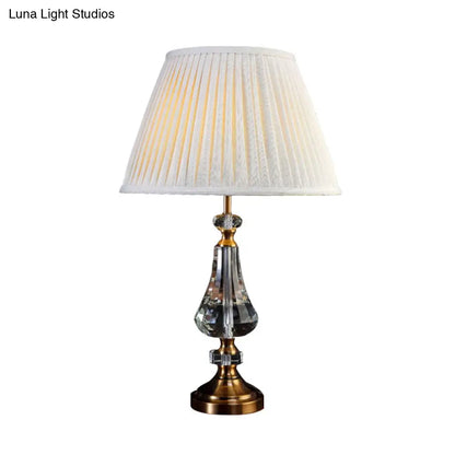 Lámpara de mesa de noche cónica - Tela color crema gris, base de cristal, diseño elegante