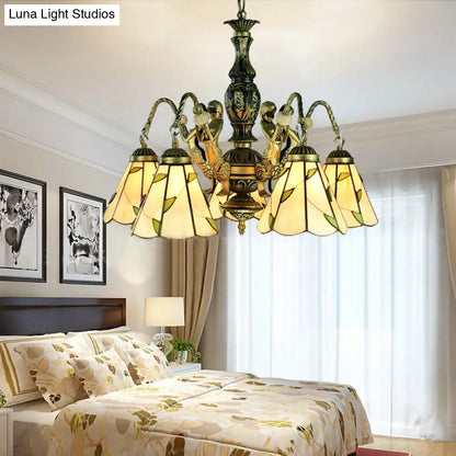 Lámpara de araña colgante cónica - Lámpara de estilo Tiffany de 5 luces en color beige con detalles de cristal tallado